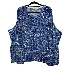 2/$30 Sejour Cardigan Sweater Womens 3X Blue Abstract Colorful Artsy Resortwear
